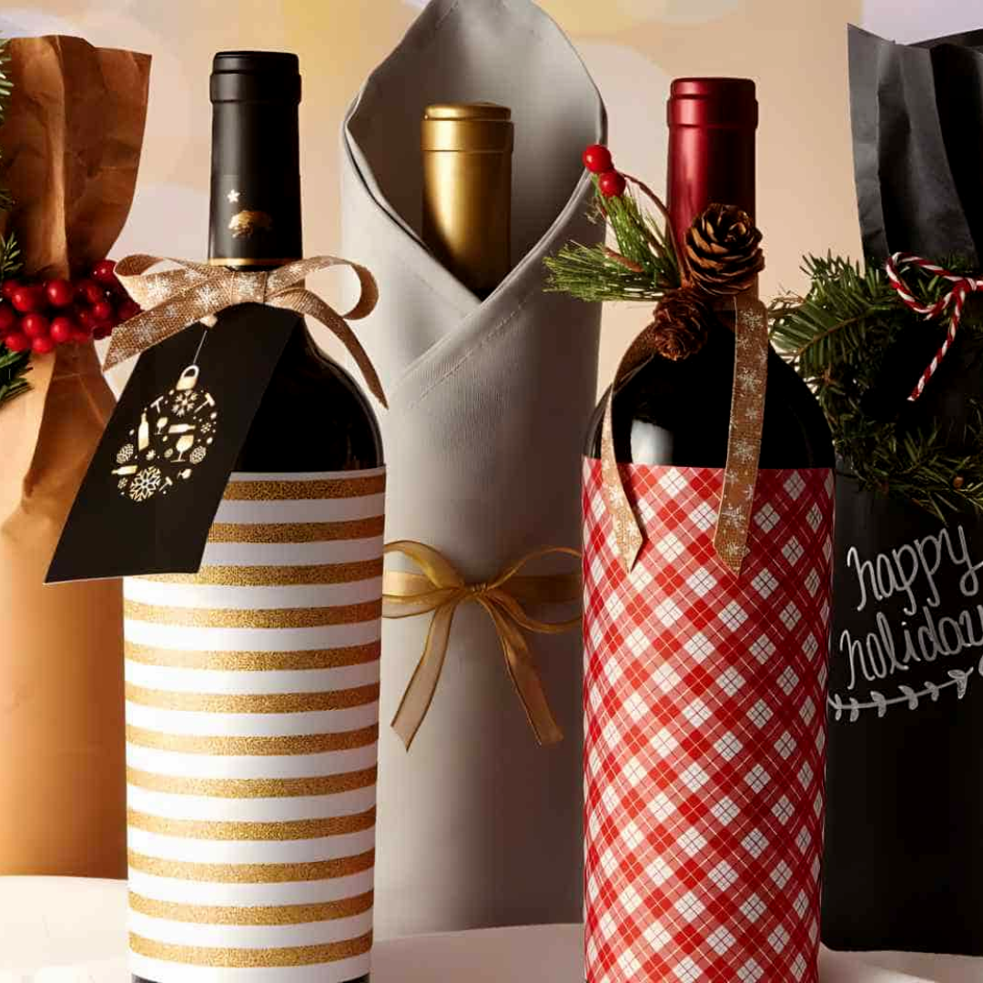 how to christmas wrap a wine bottle